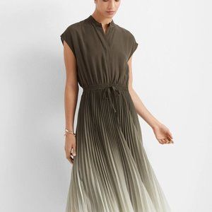 NWT Club Monaco Ombre Olive Green Pleated Dress Size 10